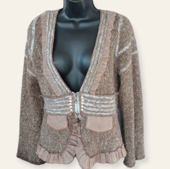 Boho funky feminine Oatmeal Beige Sweater Size M - Picture 5 of 10